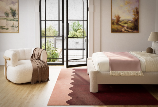 Modern Red & Pink Wave Edge Area Rug – Contemporary Abstract Hand-Tufted Carpet for Living Room, Bedroom & Office Décor