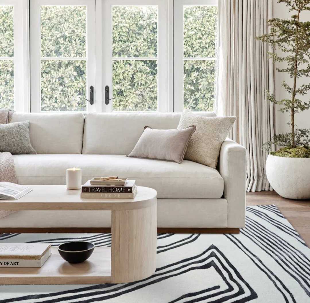 Modern Black & White Abstract Rug – Hand Tufted Geometric Line Pattern Area Carpet for Living Room, Bedroom & Contemporary Home Décor