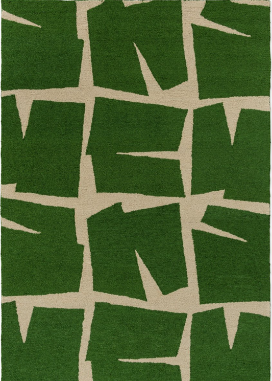 Green & Beige Abstract Geometric Area Rug – Modern Handcrafted Carpet for Living Room, Bedroom & Office Décor