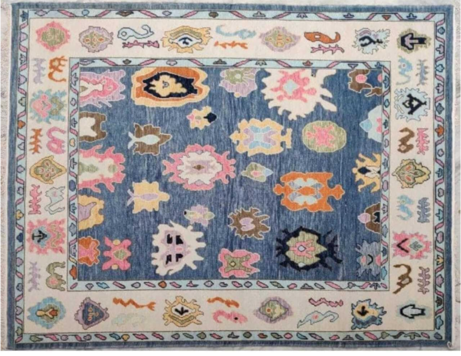 Hand Knotted Oushak Rug – Vintage Turkish Design | Luxury Wool Area Carpet for Living Room