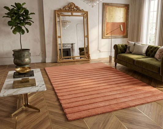 Hand Tufted Terracotta Ribbed Wool Rug – Modern Textured Area Rug, Handmade Luxury Living Room Carpet, Contemporary Minimalist Home Decor, Custom Size Rug