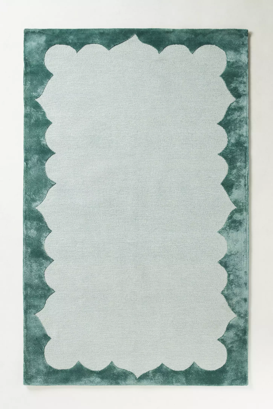 Modern Green Border Area Rug | Soft Minimalist Carpet for Living Room, Bedroom & Contemporary Home Décor
