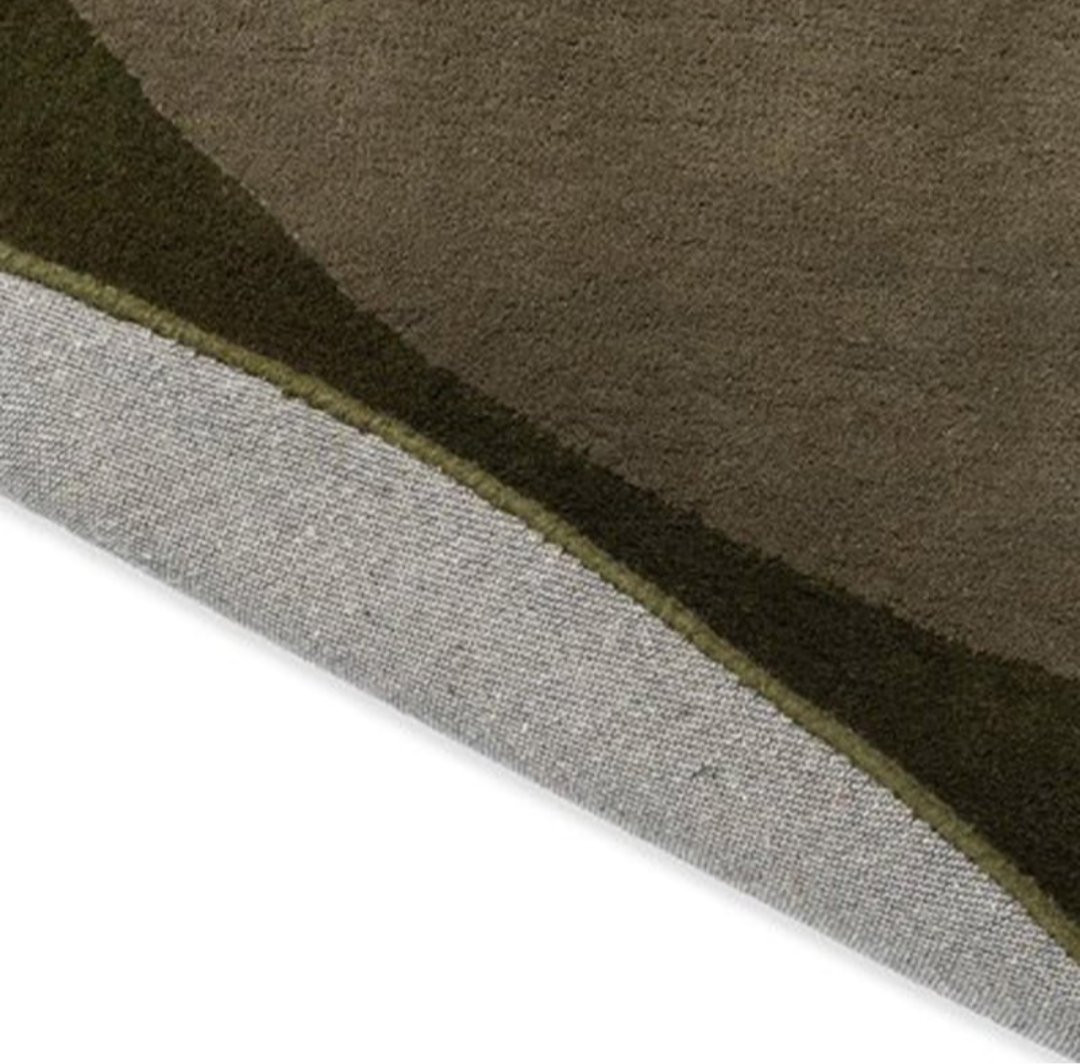 Modern Irregular Abstract Rug – Hand-Tufted Wool Area Carpet | Olive Green & Beige Overlapping Design for Living Room, Bedroom, Office