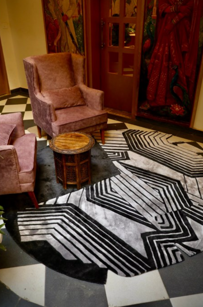 Modern Abstract Hand Tufted Rug – Black & Grey Geometric Wool Carpet | Contemporary Living Room Area Rug