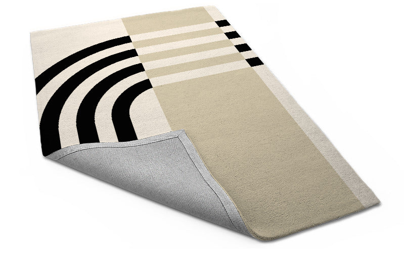 Modern Black and Beige Geometric Area Rug – Minimalist Abstract Carpet for Living Room, Bedroom & Office Décor
