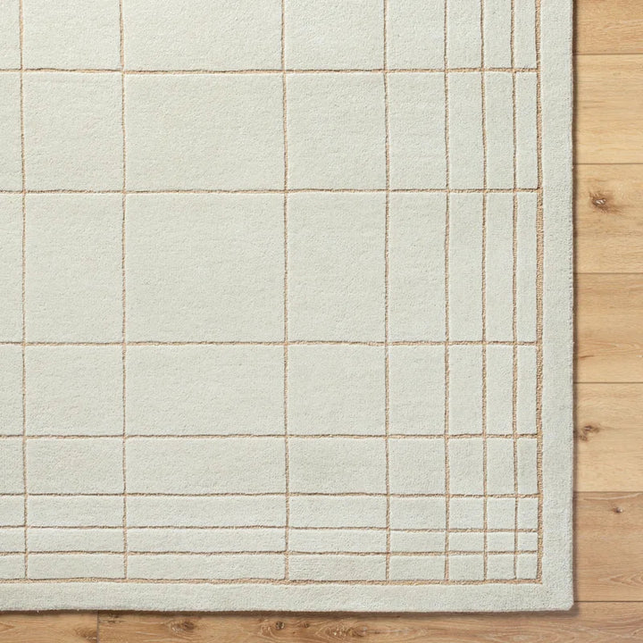 Chic Hand-Tufted Ivory Wool Rug | Delicate Grid Pattern for Minimalist & Modern Interiors