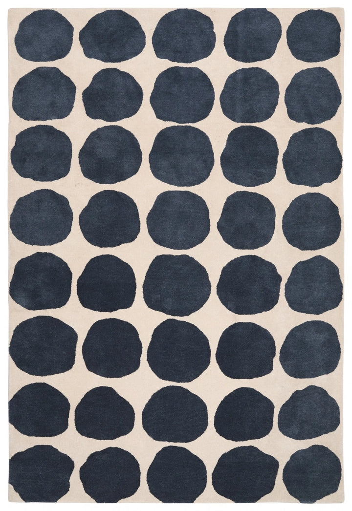 Hand Tufted Black Polka Dot Rug – Modern Minimalist Wool Area Rug, Scandinavian Abstract Geometric Carpet, Cream & Navy Living Room Rug, Custom Size Handmade Rug