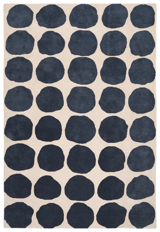 Hand Tufted Black Polka Dot Rug – Modern Minimalist Wool Area Rug, Scandinavian Abstract Geometric Carpet, Cream & Navy Living Room Rug, Custom Size Handmade Rug