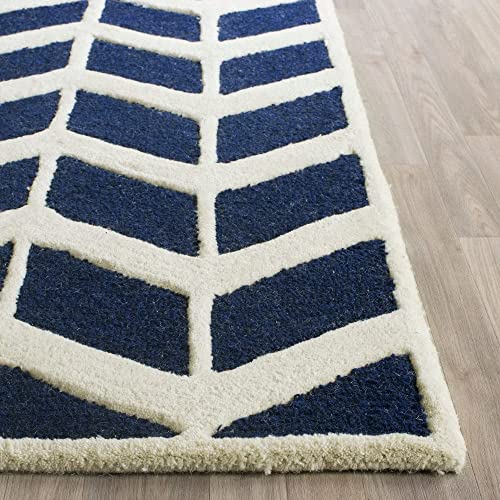 Navy Blue and White Geometric Rug – Modern Diamond Pattern Carpet for Living Room, Bedroom & Home Décor