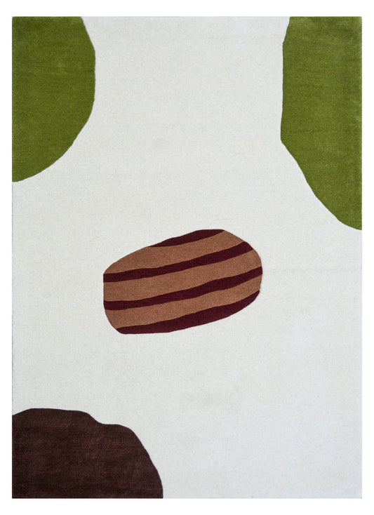Modern Abstract Area Rug – Minimalist Green Brown Red Geometric Carpet for Living Room, Bedroom & Office Decor