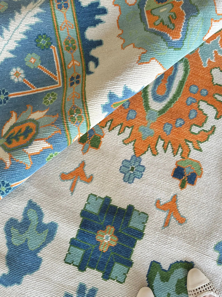 Luxury Hand Knotted Oushak Rug – Authentic Turkish Design | Soft Wool Vintage Style Carpet