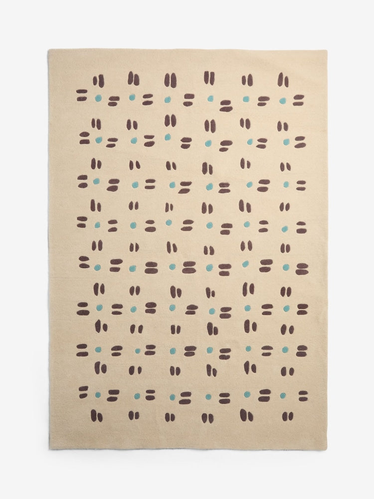 Modern Beige Area Rug with Geometric Dot & Dash Pattern – Hand-Tufted Wool Carpet for Living Room, Bedroom & Contemporary Home Decor