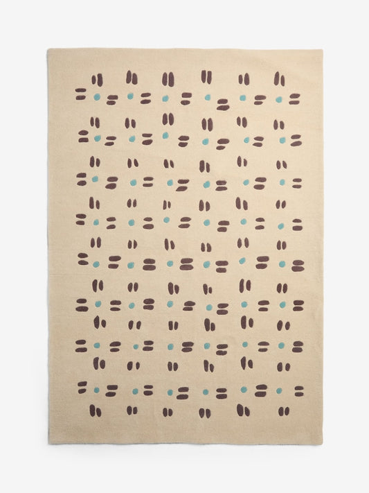 Modern Beige Area Rug with Geometric Dot & Dash Pattern – Hand-Tufted Wool Carpet for Living Room, Bedroom & Contemporary Home Decor